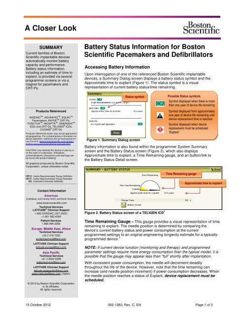Battery Status Information for Boston Scientific Pacemakers and ...