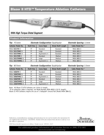 For product ordering information, download spec ... - Boston Scientific