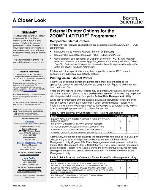 External Printer Options for the ZOOM LATITUDE ... - Boston Scientific