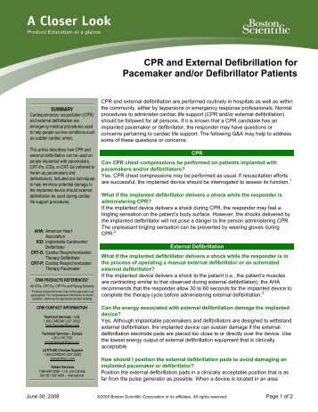 CPR and External Defibrillation for Pacemaker ... - Boston Scientific