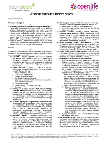 Program ochronny Zdrowy Kredyt [pdf 328 kB] - Getin Bank