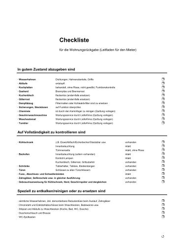 Checkliste Wohnungsrückgabe Wohnungsabnahme