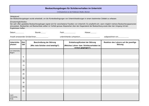 Beobachtungsbogen fÃ¼r SchÃ¼lerverhalten im Unterricht - BNW ...