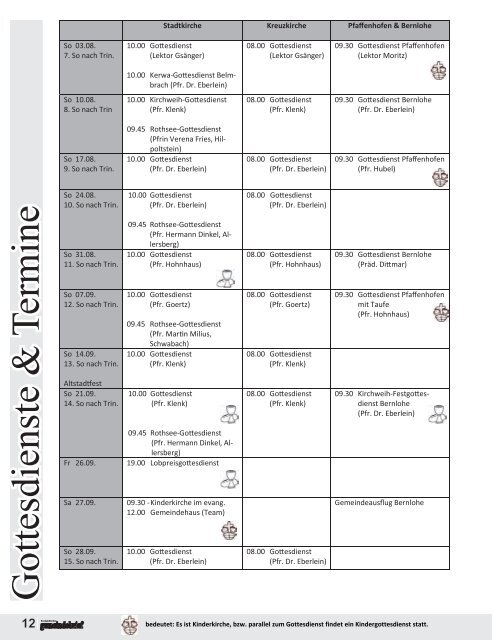 Evang. Kirchengemeinde Roth - Gemeindebrief August - November 2014 "Auszeit"