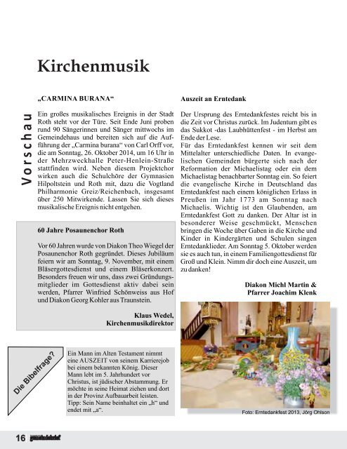 Evang. Kirchengemeinde Roth - Gemeindebrief August - November 2014 "Auszeit"
