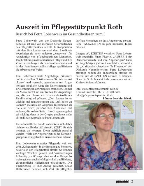 Evang. Kirchengemeinde Roth - Gemeindebrief August - November 2014 "Auszeit"