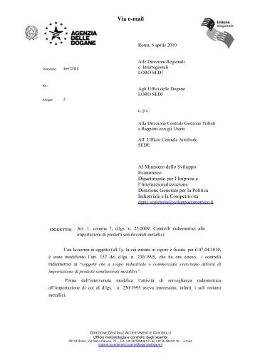 Controlli radiometrici alle importazioni di prodotti semilavorati ...