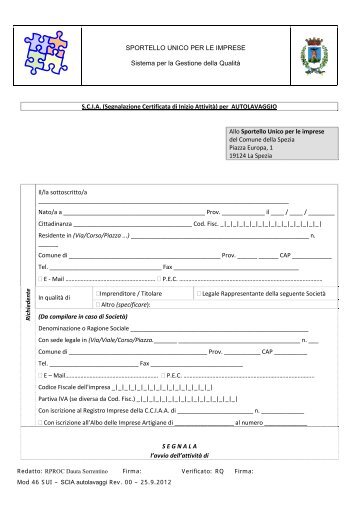 SCIA autolavaggi Rev. 00 - Sportello Unico per le Imprese