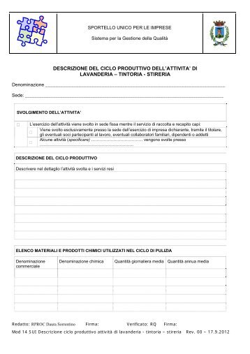 Mod 14 SUI Descrizione ciclo produttivo attivitÃ  di lavanderia Rev. 00