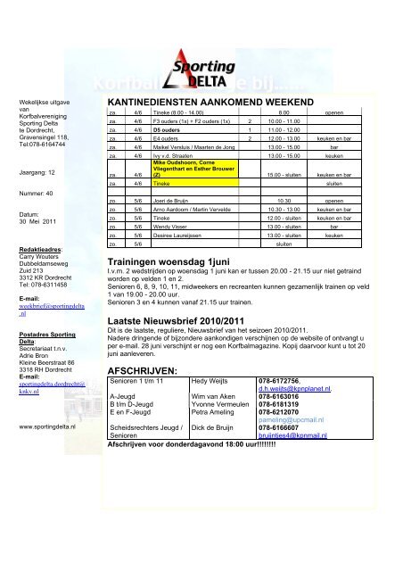 KANTINEDIENSTEN AANKOMEND WEEKEND ... - Sporting Delta