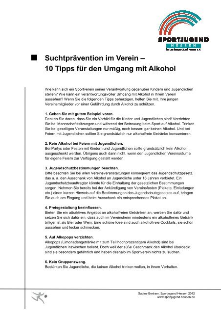 Tipps fÃ¼r den Umgang mit Alkohol - Sportjugend Hessen