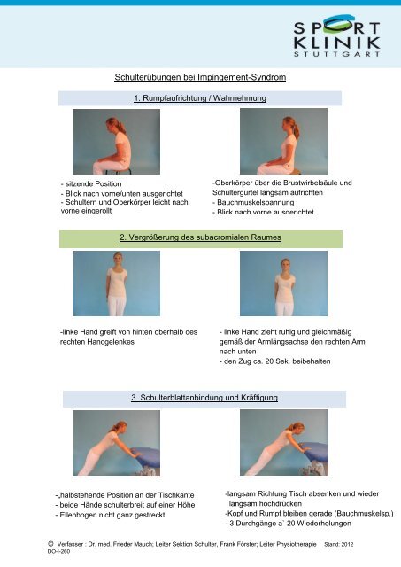 SchulterÃ¼bungen bei Impingement-Syndrom - Sportklinik-Stuttgart