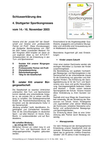 AbschlusserklÃ¤rung zum 4. Stuttgarter Sportkongress 2003