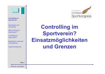 Controlling im Controlling im Sportverein? EinsatzmÃ¶glichkeiten d G ...