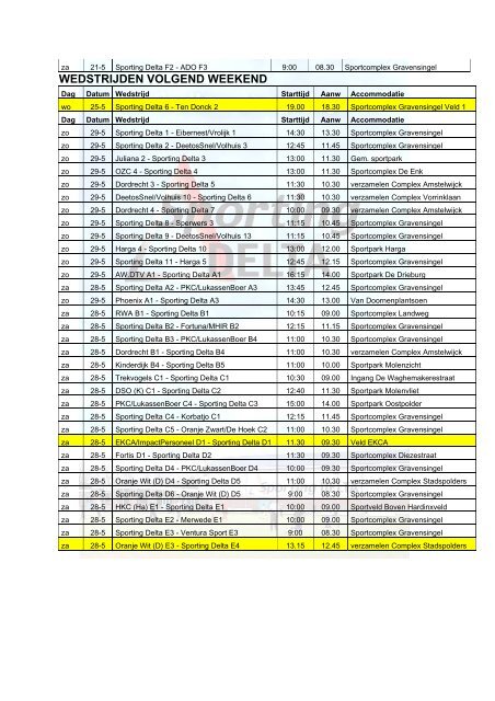 KANTINEDIENSTEN AANKOMEND WEEKEND ... - Sporting Delta