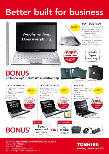 Toshiba - Bonus Offers on Notebooks, Projectors and ... - Omnisystems
