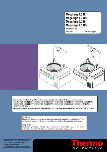 Megafuge 1.0 R Megafuge 1.0 RS Megafuge 2.0 ... - Ozark Biomedical