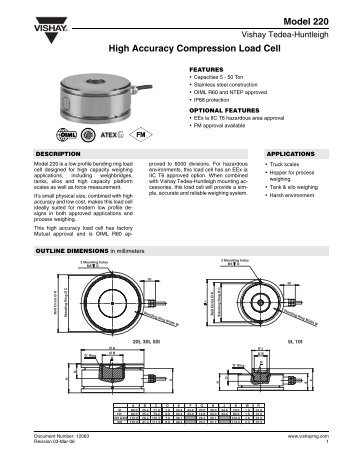High Accuracy Compression Load Cell Model 220