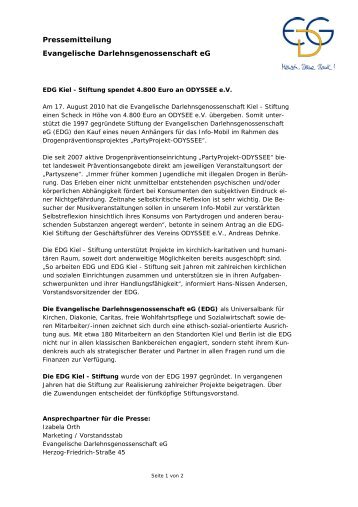 EDG Kiel - Stiftung spendet 4.800 Euro an Odyssee e.V.