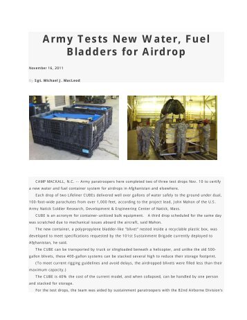 Army Tests New Water, Fuel Bladders for Airdrop - red hat chapter