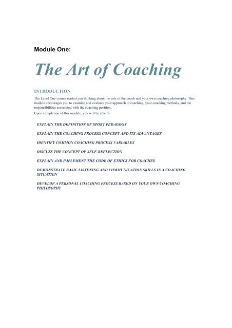 Module 1: The Art of Coaching (PDF, 129 Kb) - Sport New Zealand