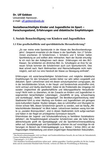 1. Soziale Benachteiligung von Kindern und Jugendlichen