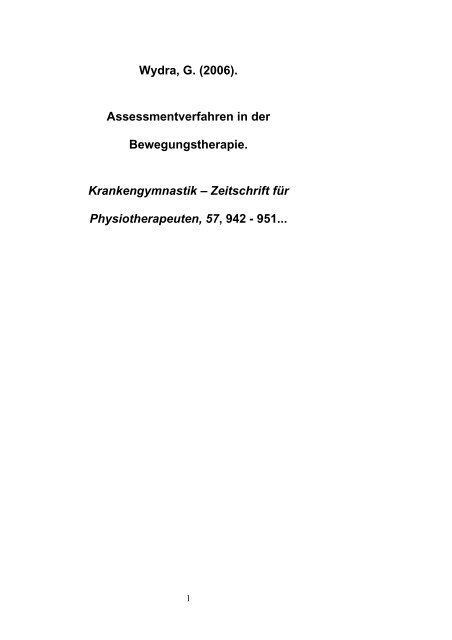 Wydra, G. (2006). Assessmentverfahren in der Bewegungstherapie ...