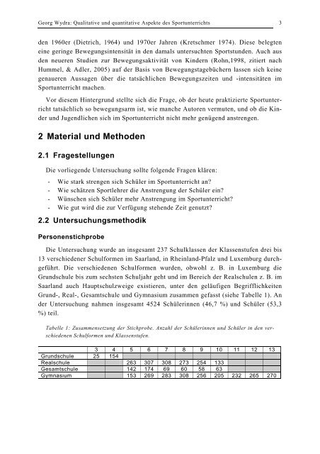 Georg Wydra Qualitative und quantitative Aspekte des Sportunterrichts