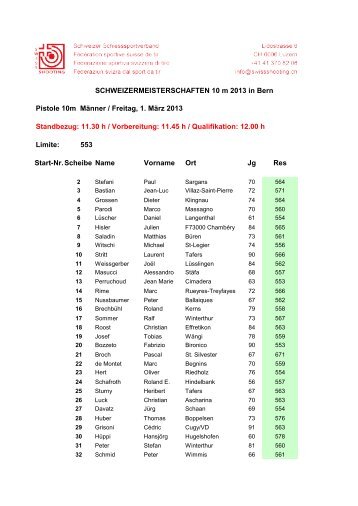 SCHWEIZERMEISTERSCHAFTEN 10 m 2013 in Bern Pistole 10m ...