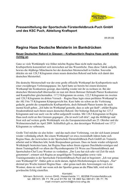 Regina Haas Deutsche Meisterin Im Bankdra Cken Sportschule Ffb