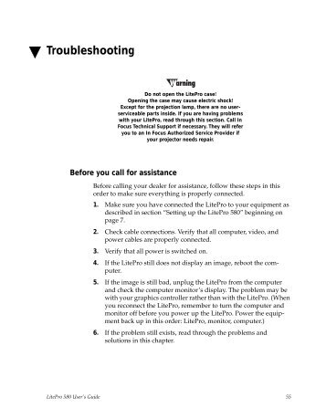 LP580 User Guide - Troubleshooting