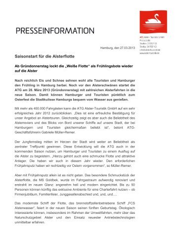 Pressemitteilung (PDF) - Alster-Touristik GmbH Hamburg