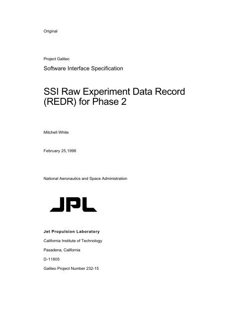 SSI Raw Experiment Data Record (REDR) for Phase 2 - USGS PDS ...