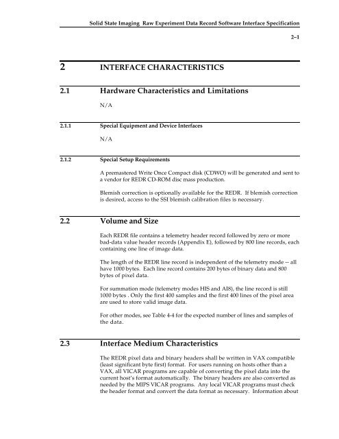 SSI Raw Experiment Data Record (REDR) for Phase 2 - USGS PDS ...