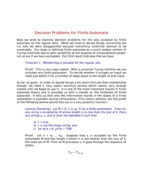 Decision Problems for Finite Automata - Computer Science ...