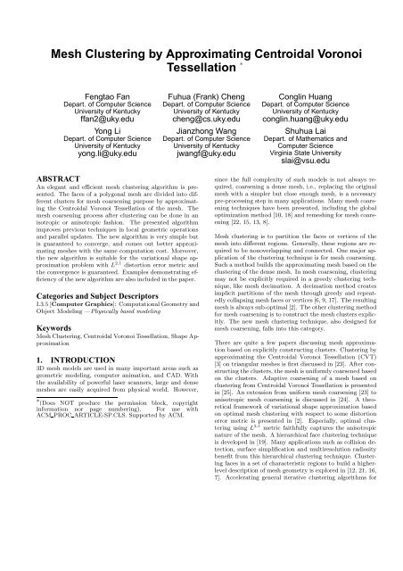 Mesh Clustering by Approximating Centroidal Voronoi Tessellation