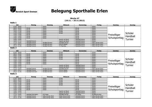 Belegung Sporthalle Erlen - Gemeinde Emmen