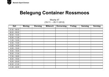 Belegung Container Rossmoos - Gemeinde Emmen