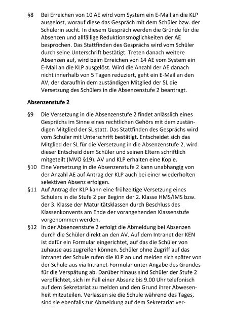 Reglement zum Absenzenkontrollsystem &#40;AKS&#41; - Kantonsschule Enge