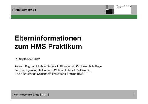 Präsentation zum HMS Praktikum - Kantonsschule Enge