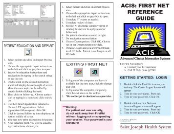 ACIS: FIRST NET REFERENCE GUIDE