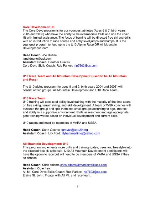 to download 2013 WSR Parent Guide - Woodstock SKI Runners