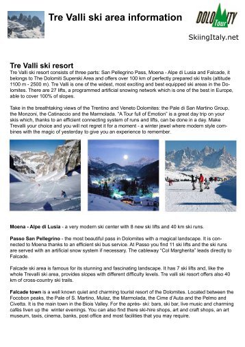 Tre Valli ski area information - Skiing Italy