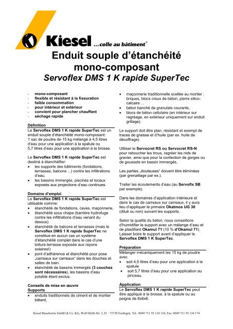 Enduit Souple Détanchéité Kiesel Kiesel Bauchemie Gmbh