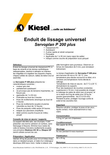 Enduit de lissage universel Servoplan P 200 plus - Kiesel - Kiesel ...