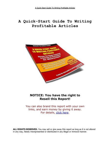 A Quick-Start Guide To Writing Profitable Articles