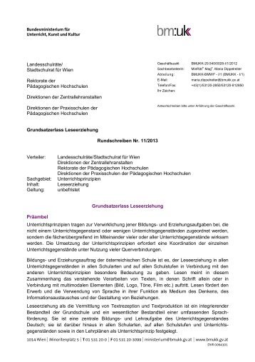 Stadtschulrat für Wien Rektorate der Pädagogischen ... - Literacy.at