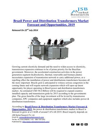 JSB Market Research : Brazil Power and Distribution Transformers Market Forecast and Opportunities, 2019