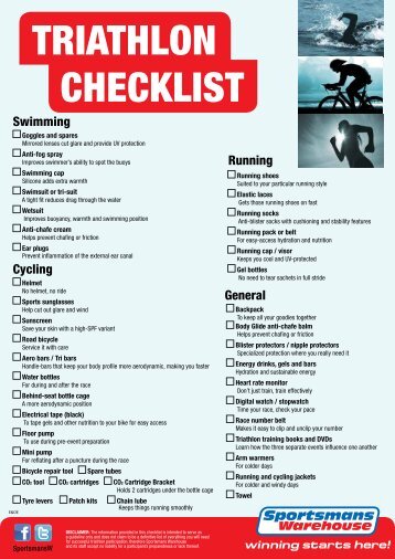 TRIATHLON CHECKLIST - Sportsmans Warehouse