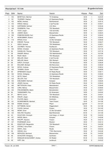 Ergebnisliste Hautplauf 10 km Platz StNr Verein Klasse Name Zeit ...